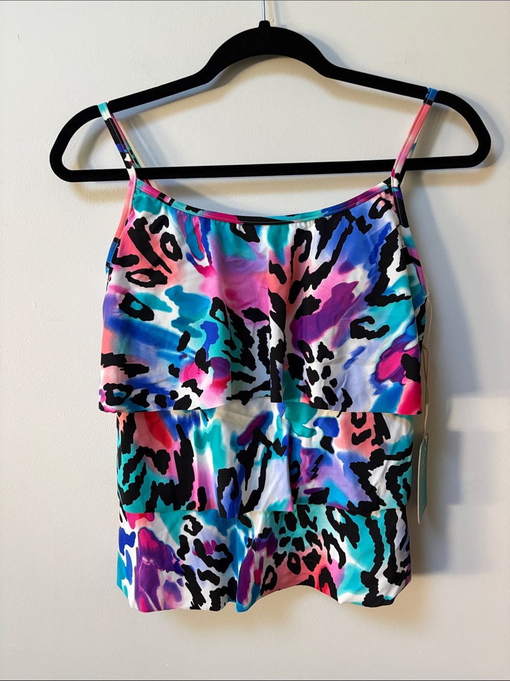 Caribbean Joe CAT’S MEOW Triple Tier Ruffle Tankini Top,Size 10,NWT